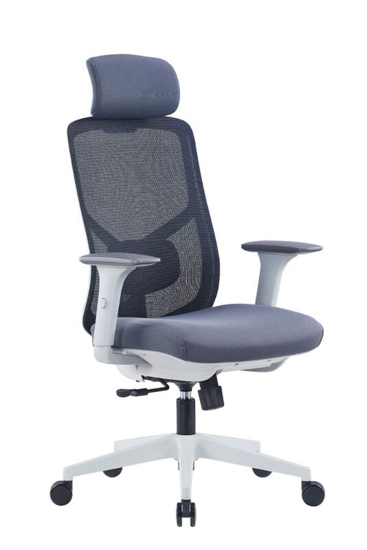 Grey Modern Sleek Black Mesh Office Chair with Headrest and Four-Position Lock for Home or Office