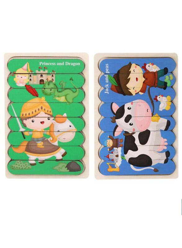 Wooden Toy 3D Double-sided Jigsaw Bar Puzzles Children’s Creative Story Stacking Matching Puzzle Early Educational Toys