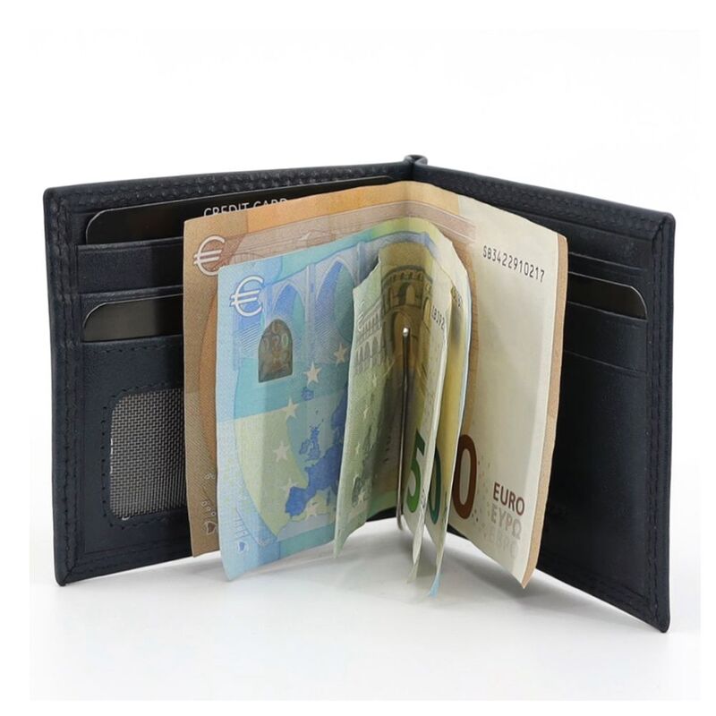 Gai Mattiolo Men's Leather Wallet, Equipped With Metal Money Clip and Space for Credit Cards, Black
