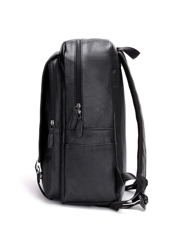 Stylish Black Leather Laptop Backpack - Fits 15.6 Inch Laptops - Ideal for Work, School, and College