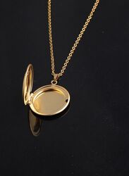 Stainless Steel Photo Locket Necklace Open Round Pendant Necklaces For Women Jewelry Family Birthday Gift, Gold