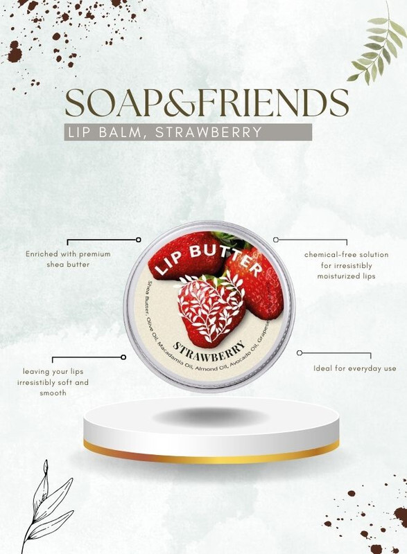 Soap&Friends Strawberry Flavour Lip Balm, Shea, Coconut, and Cocoa Butter Infused Bliss with Strawberry touch for Silky Smooth Lips,15ml