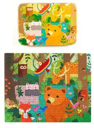 Wooden Jigsaw 120 Pieces Cartoon Animals Fairy Tales Puzzles Children Wood Early Learning Set Montessori Education Toy Kids Gift, Forest