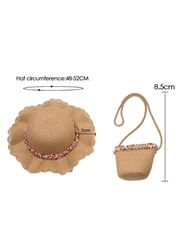 Adorable Kids Baby Girls Straw Beach Hat with Wide Brim and Coordinated Shoulder Bag Set