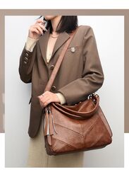 Large Casual Women's Shoulder Bag Ladies Messenger Bag Luxury Brand Designer High Quality Leather Retro Handbag, Brown