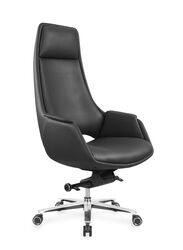 Modern Stylish Height Adjustable High Back Executive Office Chair with Genuine Leather Seats for Office, Home, Black