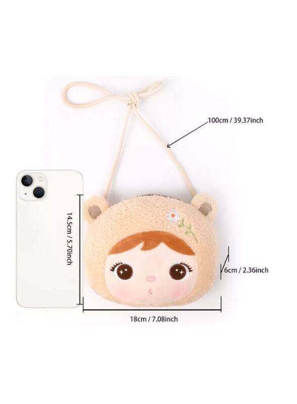 Cute Little Baby Plush Shoulder Bags/Wallets For Girls, Plush Shoulder Bags with Strap for Kids Coin Purses Cute Princess Handbags Kids, Accessories for Girls, Beige