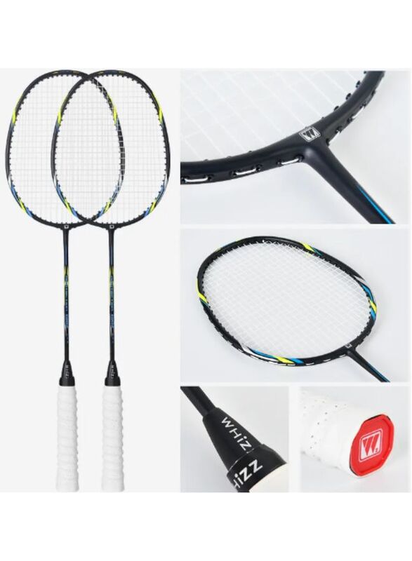 Whizz ED02 2 PCS Badminton Racket Set for Family Game, School Sports, Lightweight with Full Cover for Indoor and Outdoor Play, Beginners Level, Black