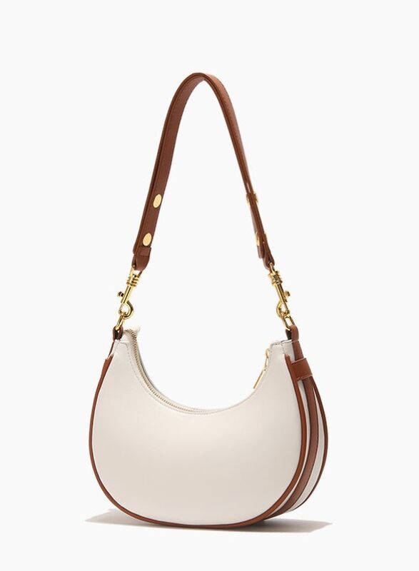 Half Moon Women's Shoulder Bag, Fashion Soft High Quality PU Leather Handbag, White