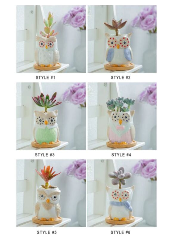 6 Pcs Owl Ceramic Succulent Planter Pots with Drainage Hole, Flowing Glaze Porcelain Handicraft Plant Holder Container for Home Office Garden Decoration Set of 6