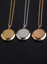 Stainless Steel Photo Locket Necklace Open Round Pendant Necklaces For Women Jewelry Family Birthday Gift, Silver