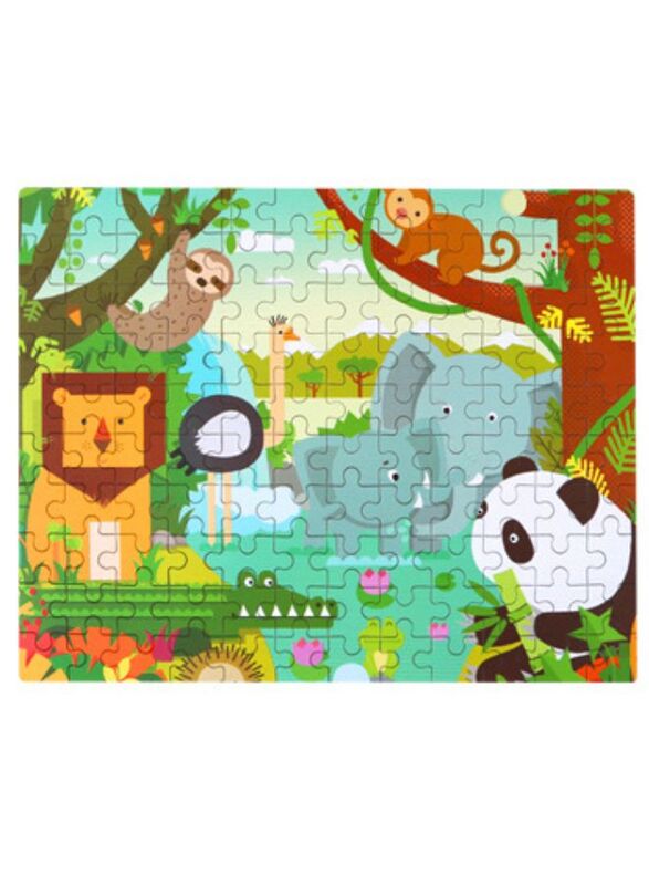 Wooden Jigsaw 120 Pieces Cartoon Animals Fairy Tales Puzzles Children Wood Early Learning Set Montessori Education Toy Kids Gift, Jungle