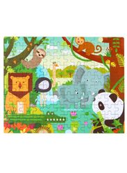 Wooden Jigsaw 120 Pieces Cartoon Animals Fairy Tales Puzzles Children Wood Early Learning Set Montessori Education Toy Kids Gift, Jungle