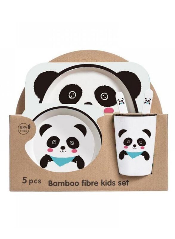 5PCS Unbreakable Kids Plate and Bowl Set for Healthy Mealtime, Bamboo Children Dishware Set with Plate, Bowl, Cup, Fork and Spoon, BPA Free Dishwasher Safe, Panda