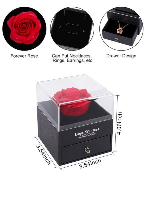 Womens Rose Gifts for Her Rose Flower Jewelry Box with Heart Shape Necklace for Women,Wife,Grandma Valentines Day,Birthday Gifts with Greeting Card and Bag included