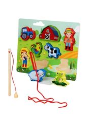 Wooden Magnetic Fishing Game Toys Set with Fish Rod, Cognition Fish Rod Toys Parent-child Interactive Early Educational Toy, Farm