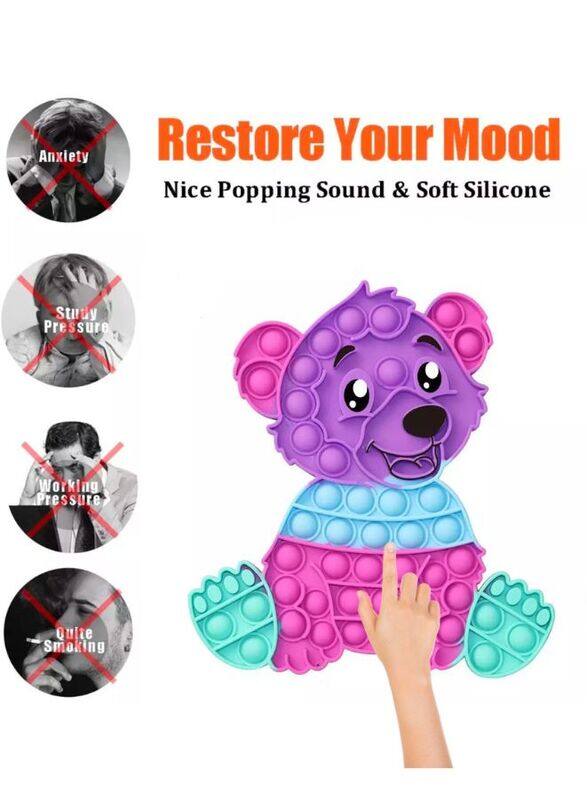 Push Pop Bubble Fidget Toy, Silicone Animal Sensory Squeeze Toy, Stress Relief, Anti-Anxiety, ADHD, Autism, Special Fidget Popper Gift for Kids and Adults, Bear C