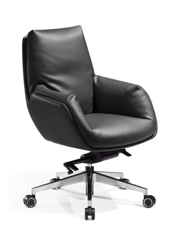 Modern Stylish Height Adjustable without Headrest Executive Office Chair with Genuine Leather Seats for Office, Home, Black