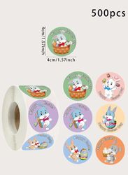 500pcs/roll Easter Slogan & Rabbit Print Gift Sticker, Cartoon Paper Gift Label Sticker For Holiday