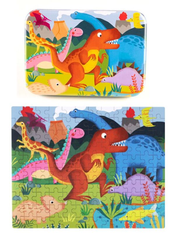 Wooden Jigsaw 120 Pieces Cartoon Animals Fairy Tales Puzzles Children Wood Early Learning Set Montessori Education Toy Kids Gift, Dinosaur