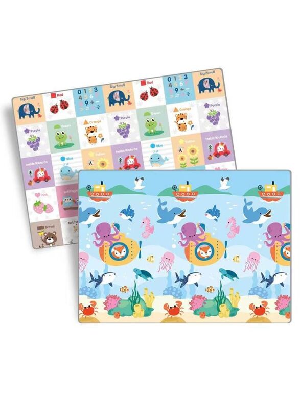 Reversible Folding Children's Waterproof and Non-toxic Double Sided Mat (200x180x1.0cm), Ocean