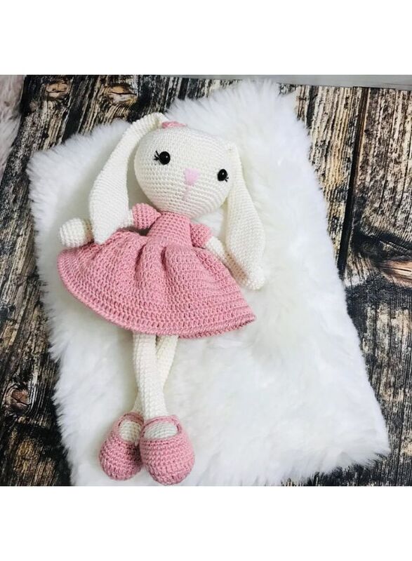 Handmade Natural Wooden and Cotton Crochet Toy Doll with rattle and Pacifier Chain for Baby Friend Amigurumi Crochet Sleeping Buddy for Kids and Adults, Bunny 6 25cm