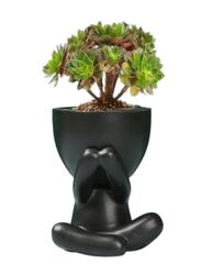 Ceramic Succulent Black Plant Pot Creative Human Shaped Small Cactus pots Flower Pots Mini Plant Planters for Desktop Usage Home Decoration, Man 4