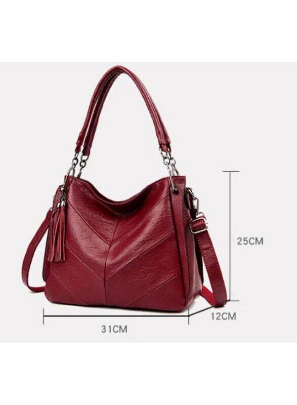 Large Casual Women's Shoulder Bag Ladies Messenger Bag Luxury Brand Designer High Quality Leather Retro Handbag, Maroon