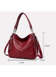 Large Casual Women's Shoulder Bag Ladies Messenger Bag Luxury Brand Designer High Quality Leather Retro Handbag, Maroon