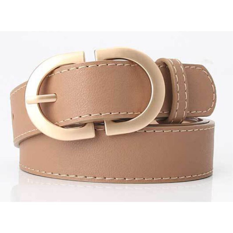 

China Gold Double Ring Buckle Leather Belt For Ladies, Luxury Design Casual Jeans Thin Waist Seal Leather Belt for Women, Khakhi