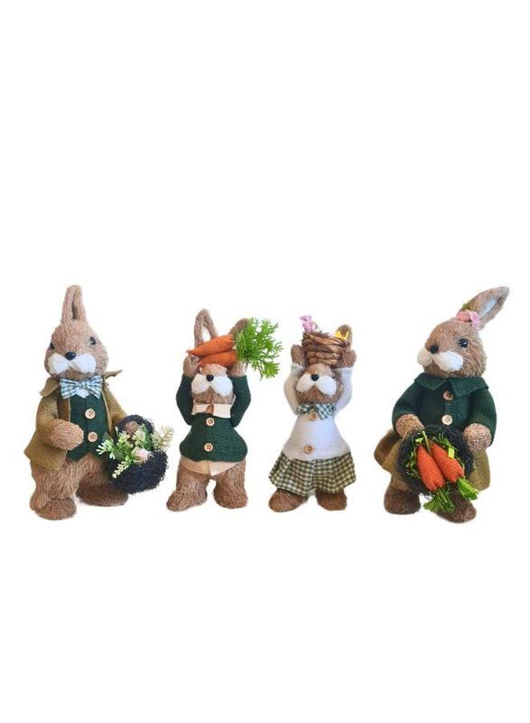 Easter Set of 4 Bunny Family Straw Rabbits Ornament Crafts Decoration for Yard Sign Garden, Living Room, Bedroom
