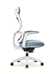 Modern Executive Ergonimic Office Chair With Sliding Seat and Headrest, White Frame for Office, Home and Shops, Grey