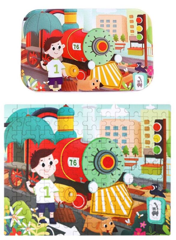 Wooden Jigsaw 120 Pieces Cartoon Animals Fairy Tales Puzzles Children Wood Early Learning Set Montessori Education Toy Kids Gift, Train
