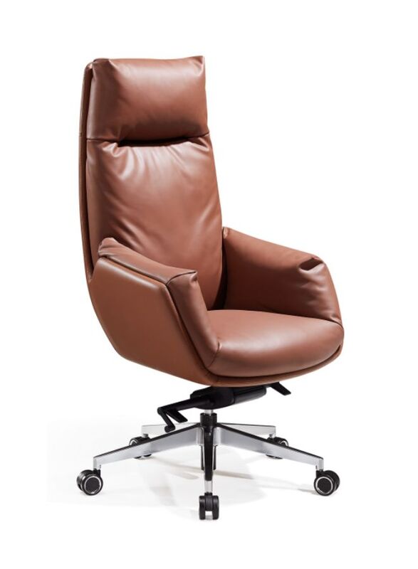 Modern Stylish Height Adjustable with Headrest Executive Office Chair with Genuine Leather Seats for Office, Home, Brown