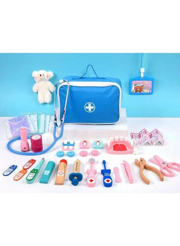 

Generic Wooden Pretend Play Doctor Set Educational Toys For Kids Simulation Medicine Chest Kit Dentist Nurse Games Medical Toys For Kids, Blue