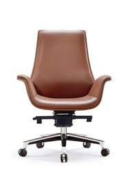 Luxury Swivel Brown Leather Computer Furniture Executive Ergonomic Medium Back Office Chairs, Brown