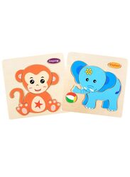 Wooden Puzzles for Kids Boys and Girls Animals Set Monkey & Elephant