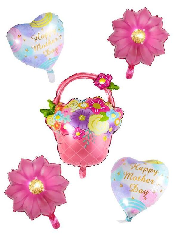 

Generic Happy Mothers Day and Decor Mothers Day Decorations for Party Set of 6 Multicolored Balloon, Flower, Heart and Basket Balloon(Pink)