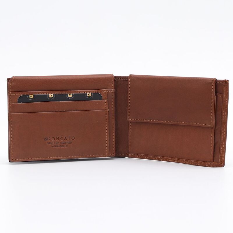 R. Roncato Men's Leather Wallet Nappa Style, Equipped With Coin Purse, Spaces for Credit Cards, Id Card and Banknotes, Camel