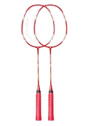 Whizz ED02 2 PCS Badminton Racket Set for Family Game, School Sports, Lightweight with Full Cover for Indoor and Outdoor Play, Beginners Level, Red