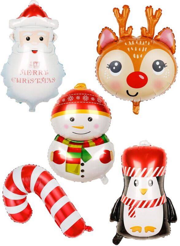 

Generic 5pcs Christmas Foil Balloons include 1 x Santa Claus, 1 x Candy Cane, 1 x Reindeer, 1 x Snowman, 1 x Penguine Happy Holidays Giant Balloon Decoration