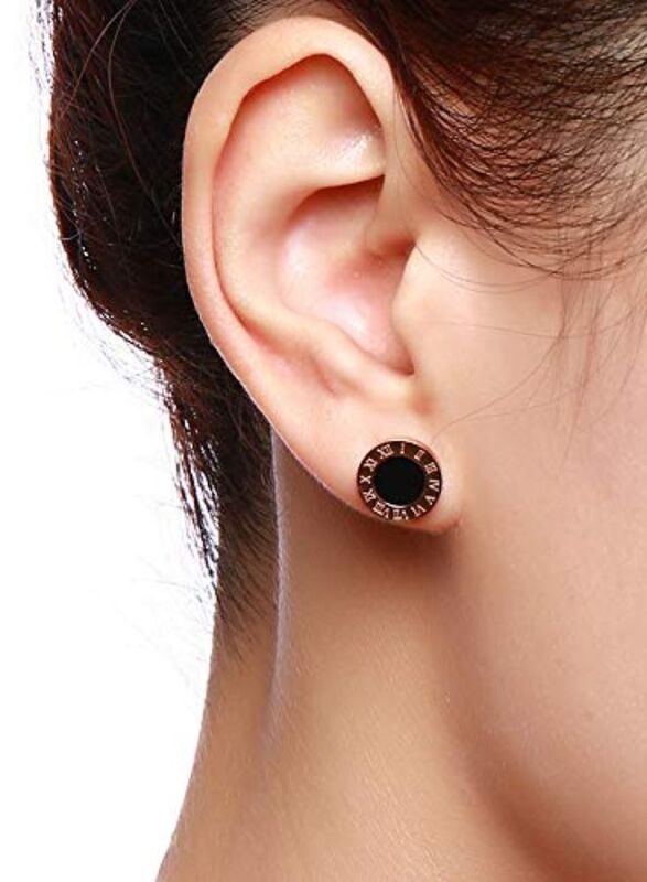 Elegant Roman Numeral Earrings for Women Single Stud Black Color Earring , Perfect Jewelery Gift for Women