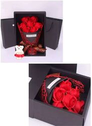 7 Rose Soap Flower With Teddy Bear Gift Box Small Bouquet For Wedding, Birthday,Christmas,Mother's Day, Valentine Day Gifts