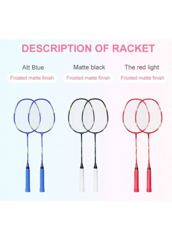 Whizz ED02 2 PCS Badminton Racket Set for Family Game, School Sports, Lightweight with Full Cover for Indoor and Outdoor Play, Beginners Level, Blue