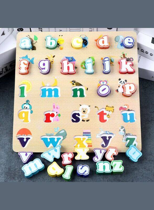 Alphabet Puzzle, Kids Early Development Toy, 3D Wooden Alphabet Capital and Small Letters