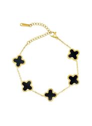 Stunning Women's Four Leaf Black Coloured Clover Set , Complete Jewelry Ensemble with Ring, Chain, and Bracelet