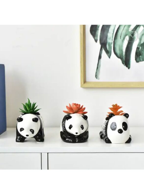 3 Pcs Lovely Panda Succulent Ceramic Flower Pot Cute Animal Mini Green Plant Basin Planter Home Decoration Fairy Gardening