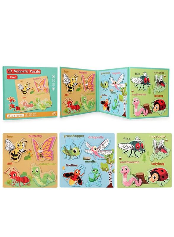 

Generic Montessori Magnetic Cardboard Puzzle Book Toys Durable Reusable Paper Puzzles for Visual Cognitive Training Insect