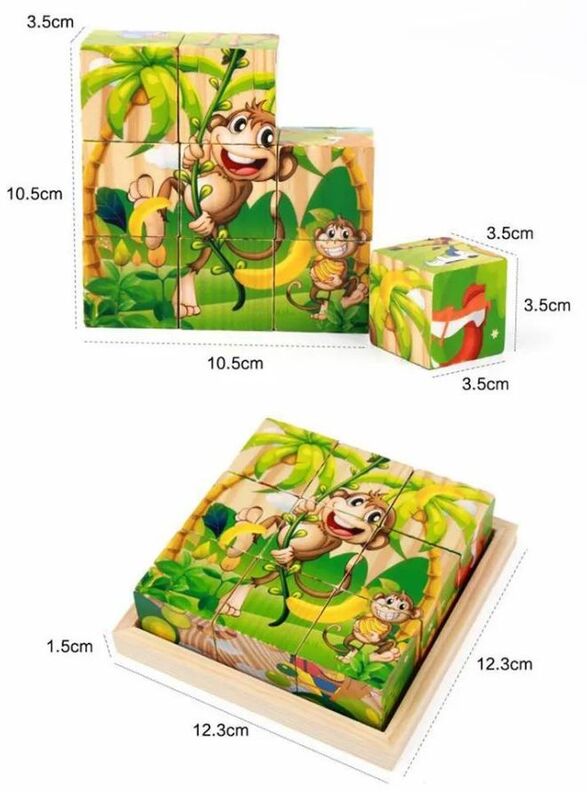 Six-sided 3D Cubes Jigsaw Puzzles With Wooden Tray Toys For Children Kids Educational Toys Funny Games, Dinosaurs