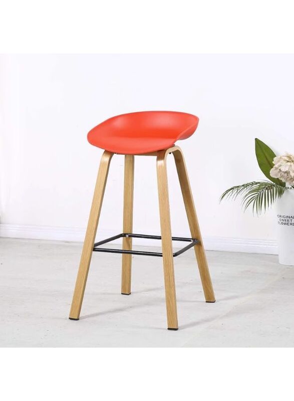 High Stool for Office, Lobby, Clubs, Bars, Reception, Bar Stool with Wooden Legs, Red